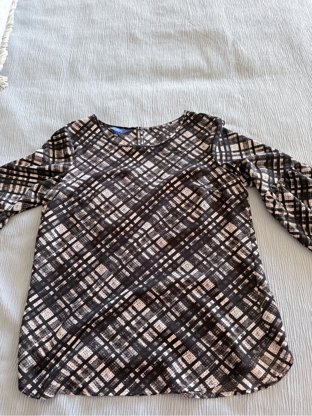 Apt. 9 Black and Light Pink Plaid Long Sleeve Blouse